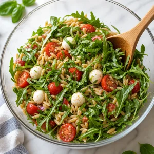 Basil and arugula added to the orzo salad