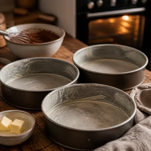 Greased round cake pans lined with parchment