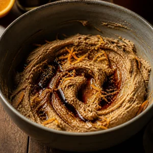 Burro e zucchero di canna montati con melassa e scorza d'arancia