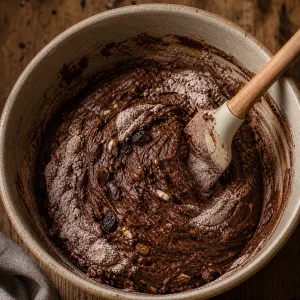 Ingredienti secchi incorporati in un impasto scuro al cacao