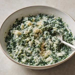 Spinach ricotta filling mixed in a bowl