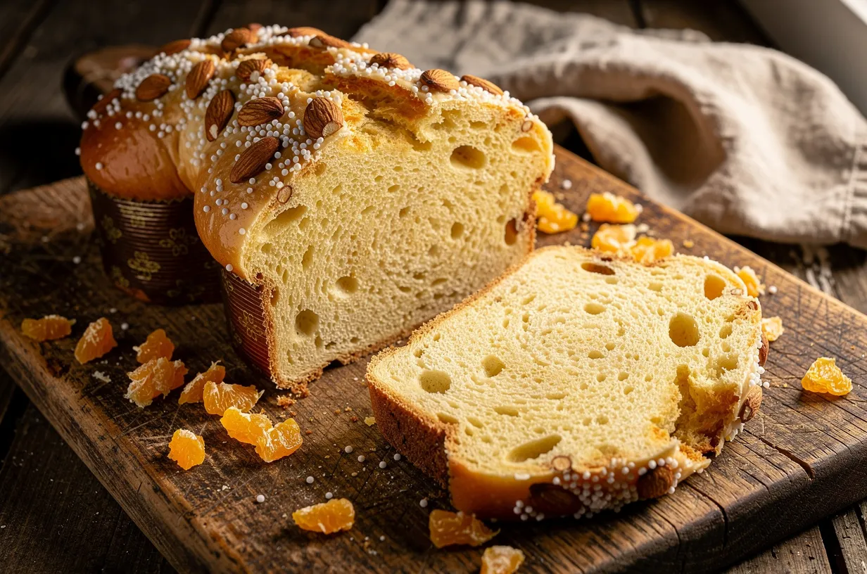 Traditional Italian Colomba Easter Cake with Almond Glaze