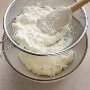 Smoothed cottage cheese pressed through a fine sieve