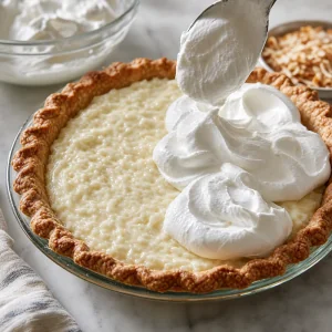 Kokoscremepie mit Schlagsahne bedeckt