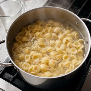 Orecchiette kochen in einem Topf mit Salzwasser