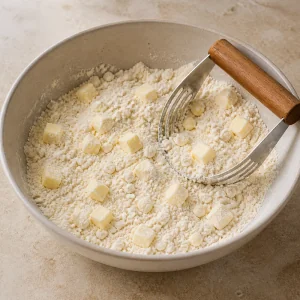 Flour, sugar, and salt whisked in a bowl
