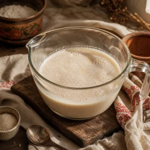 Foamy yeast blooming in warm milk