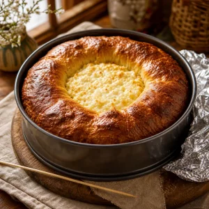 Golden baked paska with set cottage cheese center