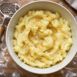 Ripieno di patate schiacciate con cipolle cotte e pepe nero.