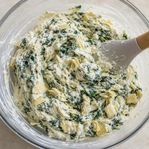Chopped artichoke hearts and well-drained spinach folded into the creamy mixture