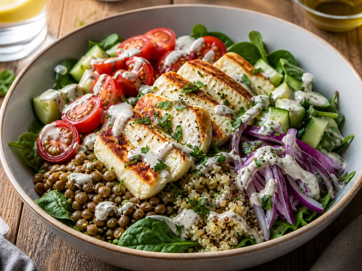 Ultimate High-Protein Mediterranean Halloumi & Lentil Power Bowl