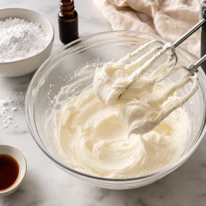 Luftiges Frischkäsefrosting glatt aufgeschlagen