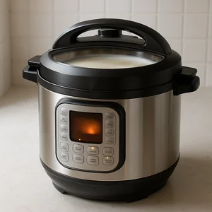 Der Instant Pot ist geschlossen und auf den Joghurt-Kochzyklus eingestellt.