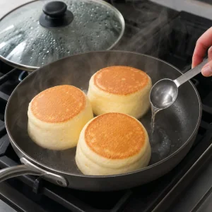 Souffle pancakes carefully flipped with a thin spatula until golden