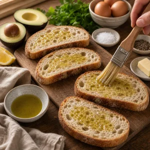 Sourdough slices brushed with olive oil