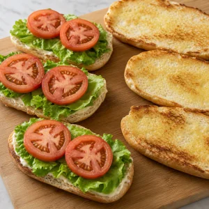 Toasted rolls with mayonnaise, lettuce, and tomato