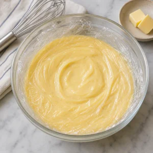 Vanilla custard covered with plastic wrap to cool