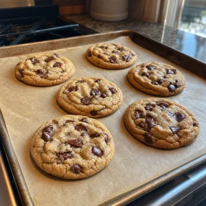 Frisch gebackene Cookies mit goldbraunem Rand und weichem Kern