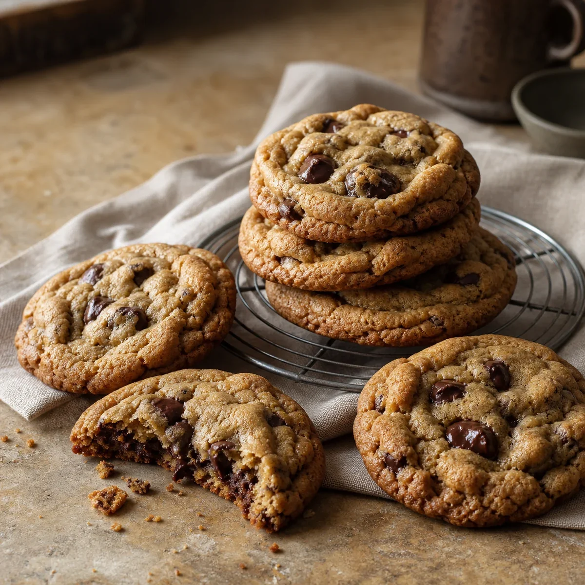 Vegane Chocolate-Chip-Cookies mit knusprigem Rand und weichem Kern