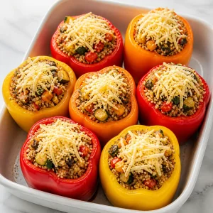 Перцы, фаршированные киноа с овощами и тертым сыром