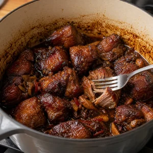 Cerdo tierno y caramelizado después del braseado