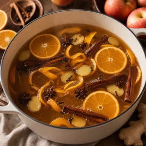 Apple cider combined with orange, cinnamon, cloves, star anise, and ginger