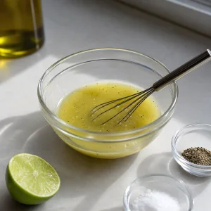 Condimento al lime sbattuto in una ciotola di vetro