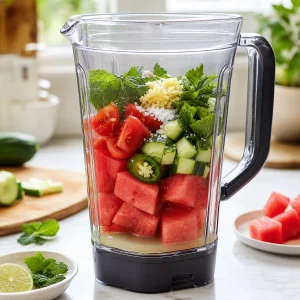 Ingrédients du gaspacho dans le blender