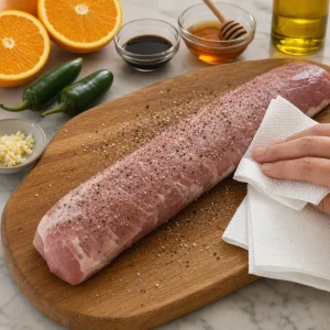 Lombo de porco cru seco e temperado com sal e pimenta