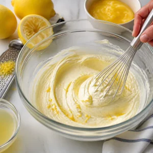 Mascarpone lemon curd powdered sugar lemon zest and lemon juice whisked smooth