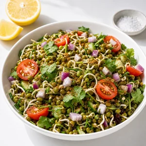 Finished mung bean salad with lemon and cilantro