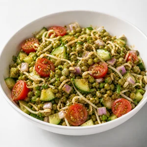 Mung bean salad coated with lemon cumin dressing